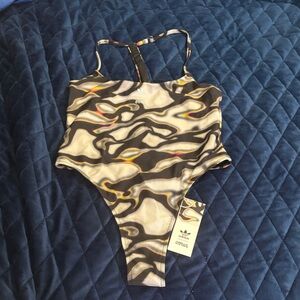 Adidas Abstract Pattern Thong Swimsuit in Black and White